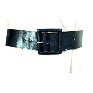 70s Stelzer Leather Wide Belt Square Buckle Black Size Small 28" Top Grain VGUC